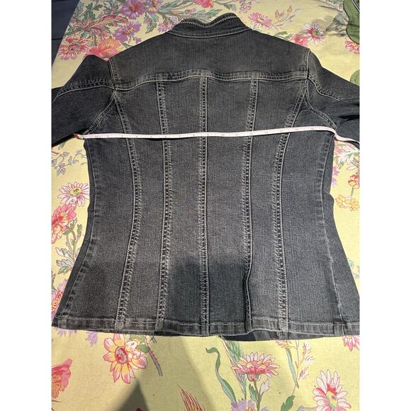 Tahari Jean Jacket S/P Embellished Sparkle Snap Close Medium Wash - Picture 14 of 16
